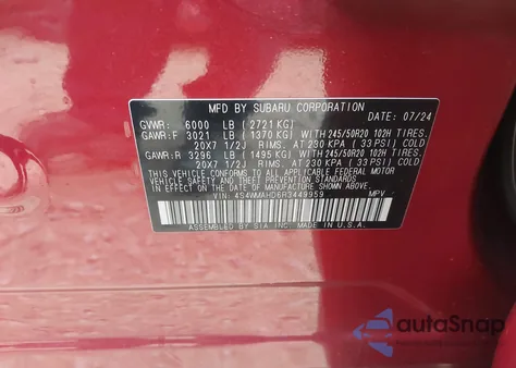 2024 Subaru Ascent Onyx Edition z USA, uszkodzony, nr VIN 4S4WMAHD6R3449959